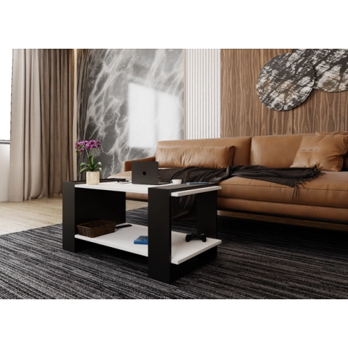 Stolik kawowy ST16 BIA/C Biały/Czarny ława z półką loft